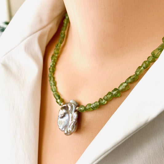 Peridot & Baroque Pearl Necklace