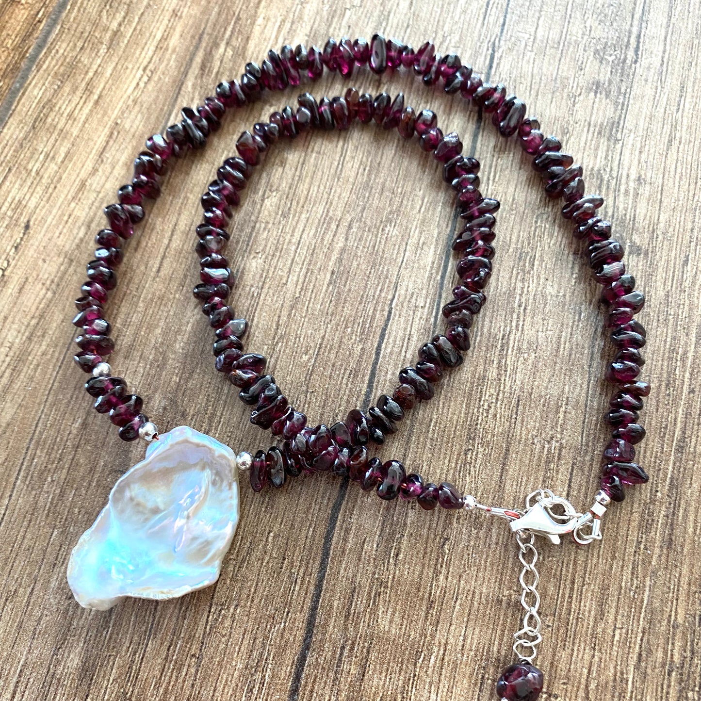 Garnet and Baroque Pearl Necklace