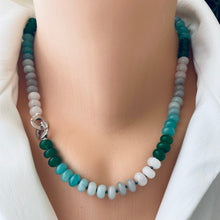 Charger l&#39;image dans la galerie, Collier en amazonite et jade noué à la main, fermoir à emboîtement en argent, 48 cm
