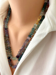 Collier multi-fluorite Candy, fermoir poussoir ou fermoir marin plaqué or vermeil, 21,5" ou 23,5" pouces