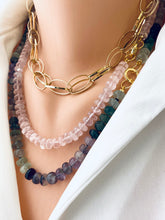 Charger l&#39;image dans la galerie, Collier multi-fluorite Candy, fermoir poussoir ou fermoir marin plaqué or vermeil, 21,5&quot; ou 23,5&quot; pouces
