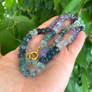 Collier multi-fluorite Candy, fermoir poussoir ou fermoir marin plaqué or vermeil, 21,5" ou 23,5" pouces