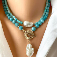 Load image into Gallery viewer, Amazonite baroque pearl necklace with blue amazonite beads and large freshwater pearl
