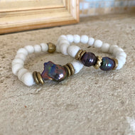 Baroque Pearl Bracelet & White Glass Bracelet