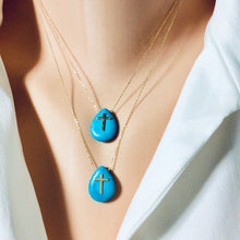 Load image into Gallery viewer, Solid Gold 18K Turquoise Cross Pendant
