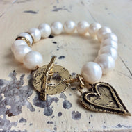 Large Pearls Love Charm Bracelet
