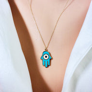 Solid Gold 18K Blue Enamel Hamsa Charm
