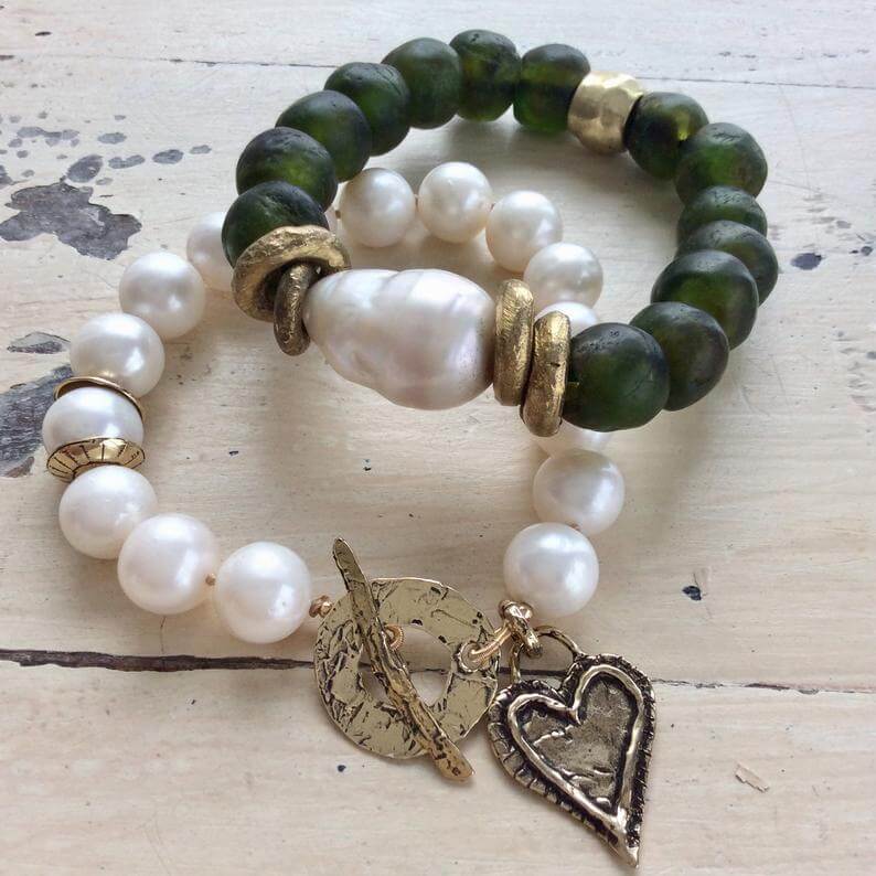 Large Pearls Love Charm Bracelet