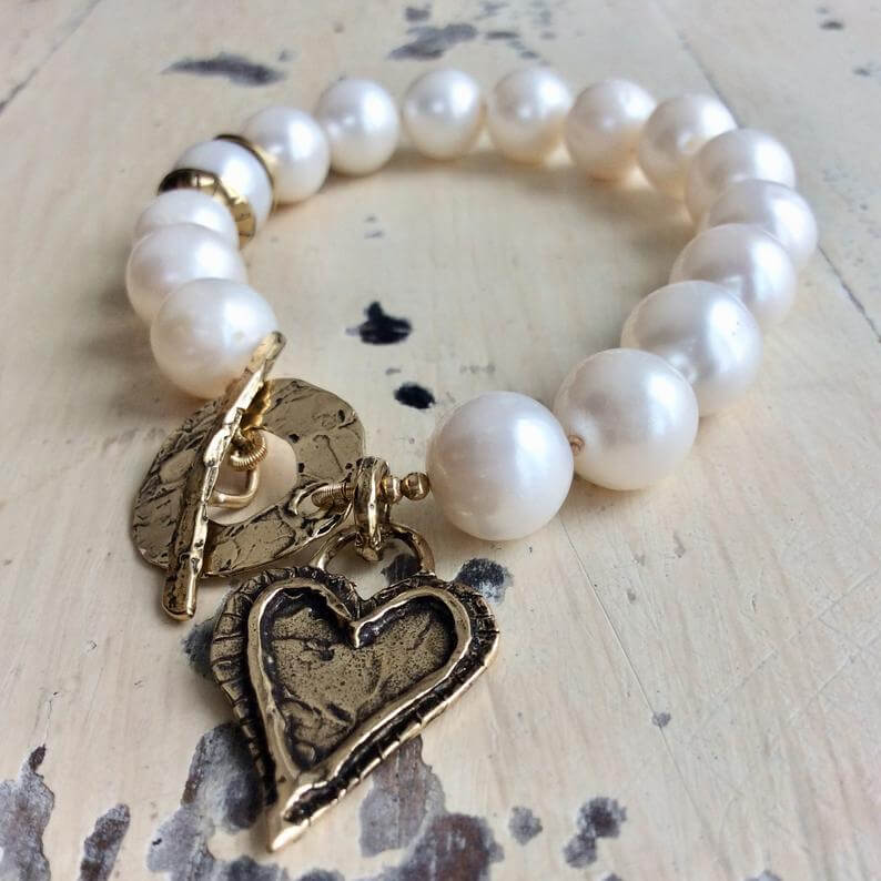 Large Pearls Love Charm Bracelet